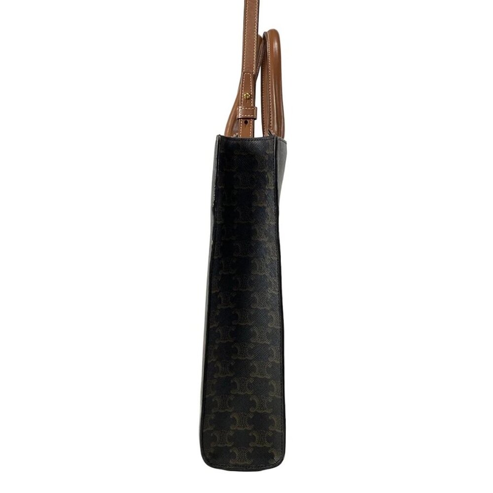 CELINE Small Vertical Cabas Tan (Dark Brown) Brown) Triomphe Canvas Calf Skin - Picture 2 of 15